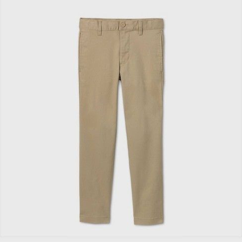 Photo 1 of Boys' Flat Front Stretch Uniform Straight Fit Pants - Cat & Jack™ Khaki size 10
