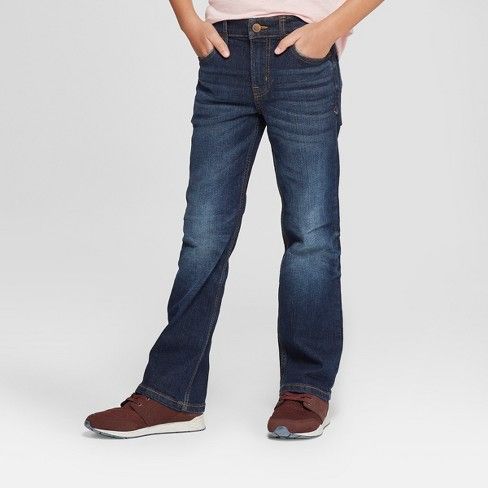 Photo 1 of Boys' Stretch Bootcut Fit Jeans - Cat & Jack™ Dark Blue size 10
