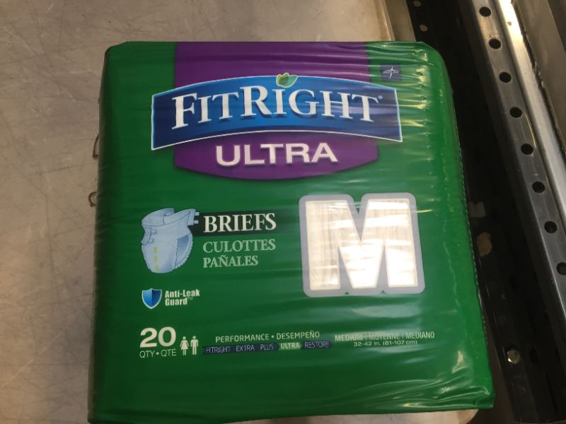 Photo 2 of FitRight Ultra Adult Diapers, Disposable Incontinence Briefs with Tabs, Heavy Absorbency, Medium, 32"-42" (Pack of 20)
