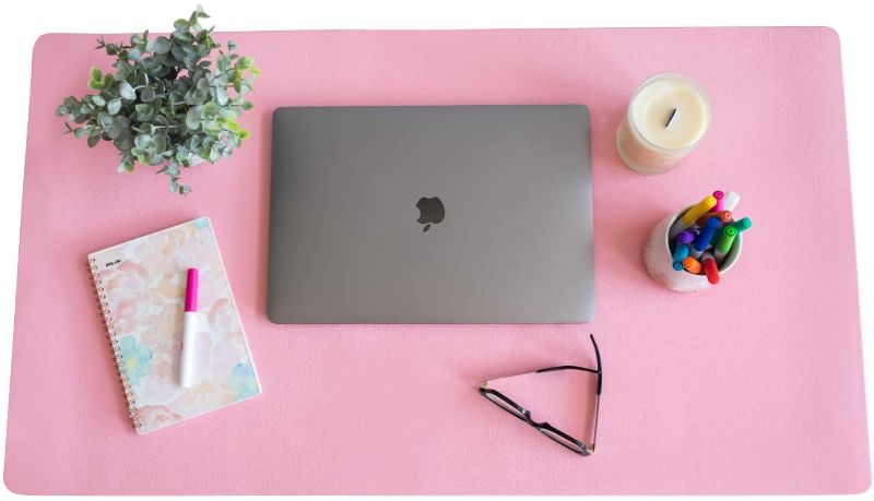 Photo 1 of ZBRANDS // Pink Leather Smooth Desk Mat Pad Blotter Protector, Extended Non-Slip Rectangular, Laptop Keyboard Mouse Pad (36" x 20")