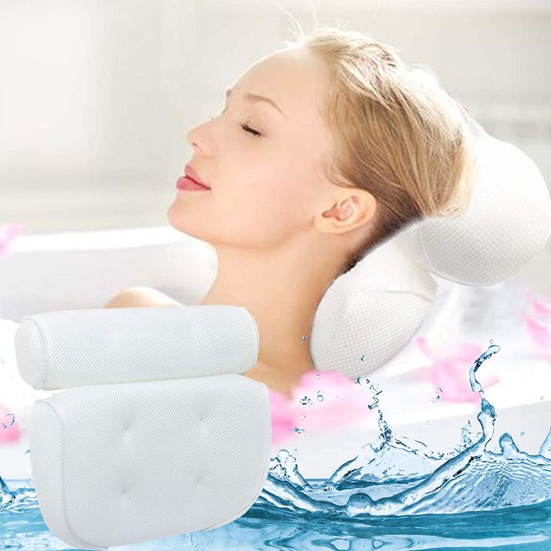 Photo 1 of Bath Pillow,Round Pillow Madlie Luxury White Bathtub Pillow Rest with 4 Powerful Suction Cups & Hook for Tub Neck and Back Support, Spa Pillow for Bathtub, Hot Tub Pillow