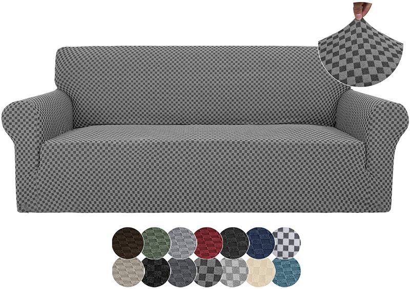 Photo 1 of ZNSAYOTX 1 Piece Jacquard Couch Covers for 3 Cushion Couch High Stretch Sofa Cover for Pets Dogs Anti Slip Extra Large Sofa Slipcovers Furniture Protector (XL Sofa, Dark Grey Checkered)