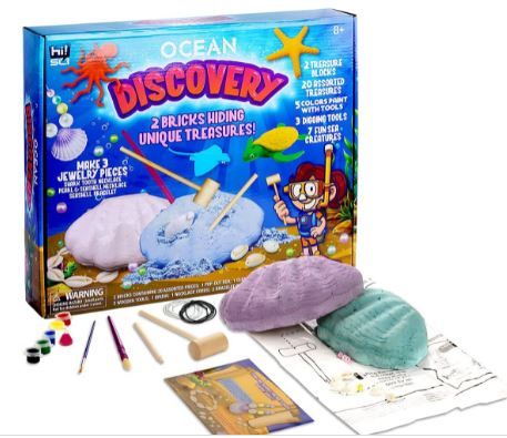 Photo 1 of hi!SCI Ocean Discovery Dig Excavation Kit-Dig Up Unique Marine Pearl Treasures and Create Ocean Jewelry for Kids