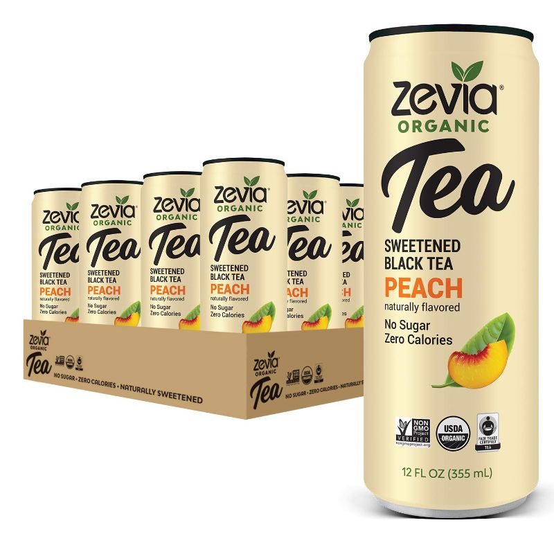 Photo 1 of Zevia Organic Sugar Free Iced Tea, Black Tea Peach, 12 Ounce Cans (Pack of 12)
