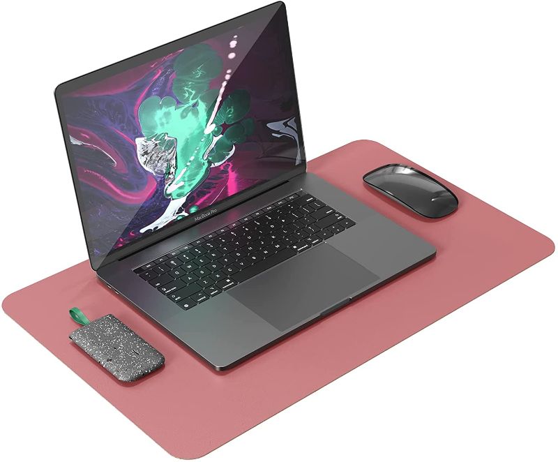 Photo 1 of Oterri Anti-Slip Desk Pad, Waterproof Oil Proof PVC Leather Desk Mat, Ultra Thin Desk Blotter,Mouse Pad Laptop Desk Writing Mat for Office Work/Home/Decor (Dark Pink, 23.6''x13.7'')