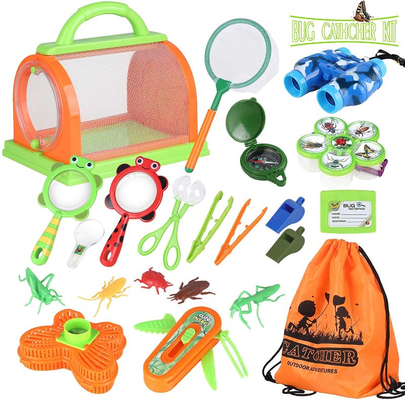 Photo 1 of Outdoor Explorer Set, Bug Catcher Kit for Kids Nature Exploration Kit with Binoculars, Magnifying Glass, Compass & Butterfly Net Outdoor Adventure Kit Gift for Boys & Girls Age 3-12 Year Old (22 Pcs) (item is new opened box to take photos)
