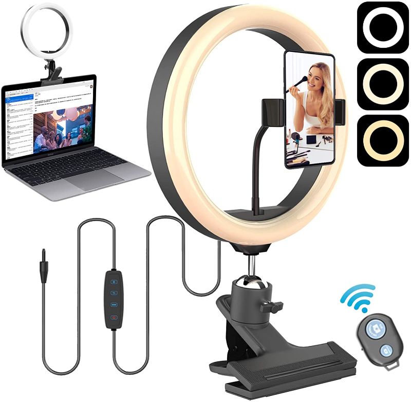 Photo 1 of Desktop Ring Light 10.2'' with Clamp Mount,Selfie Tabletop Ringlighting for Desk Zoom Meeting,Webcam,Computer Monitor,Video Conferencing and Laptop Clip,Makeup Ringlight with Phone Stand Holder