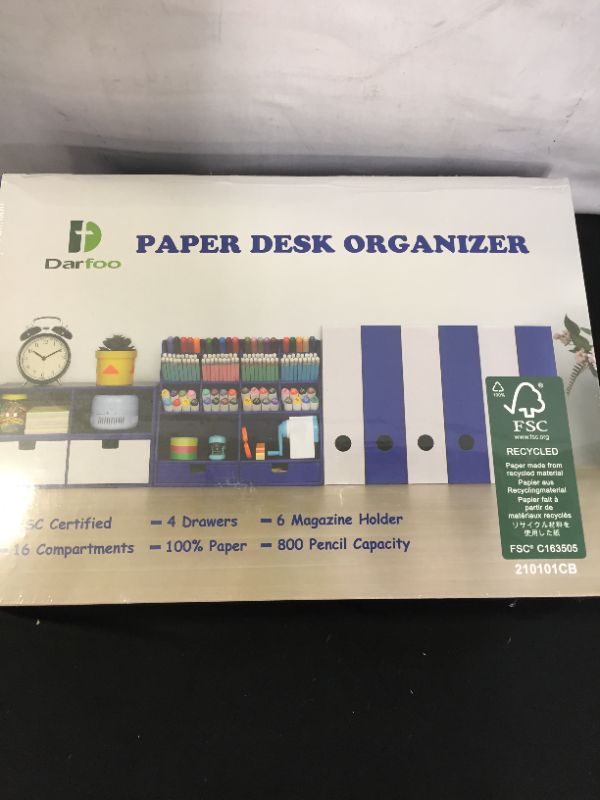 Photo 2 of Desk Organizer Set with 6 Magazine File Holder Organizer 4 Drawers & 16 Compartments - Huge Capacity Pen Holder for Home, School, Office Supplies, FSC Certified Cardboard, DIY Project, Blue
