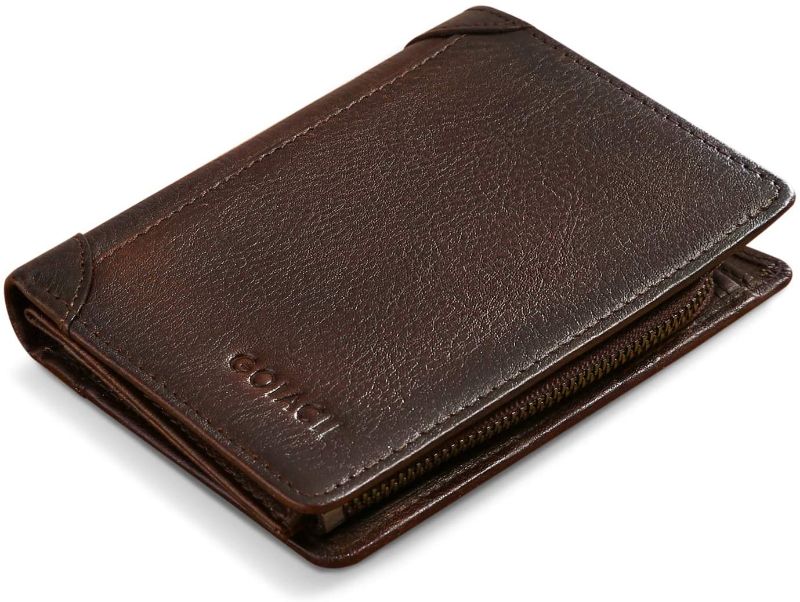 Photo 1 of BAIGIO MENS LEATHER WALLET WITH ZIPPER POCKET RFID BLOCKING TRIFOLD EXTRA CAPACITY VINTAGE CASUAL WALLET