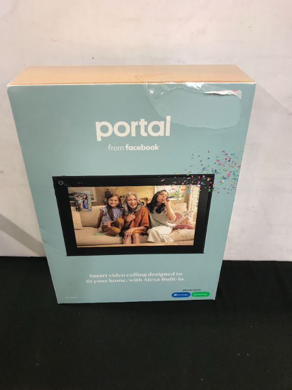 Photo 2 of Facebook Portal - Smart Video Calling 10” Touch Screen Display with Alexa - Black (FACTORY SEALED SHUT, MINOR RDAMAGES TO PACKAGING)