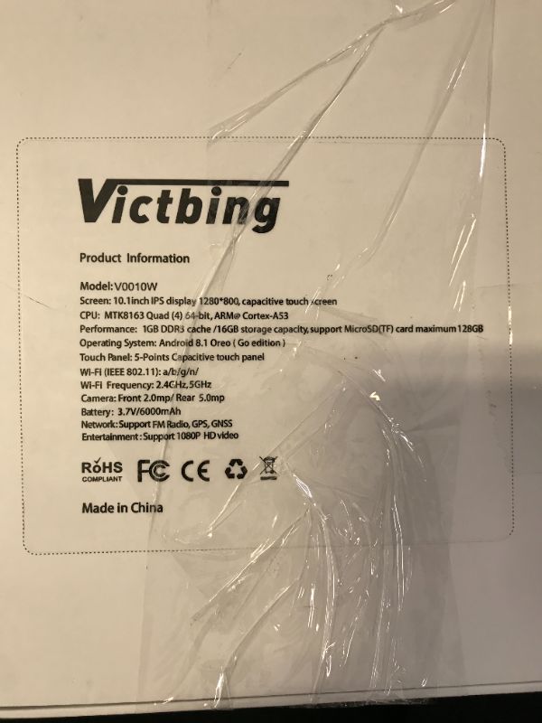 Photo 1 of model v0010W Touch Screen tablet - minor scratches on screen 
