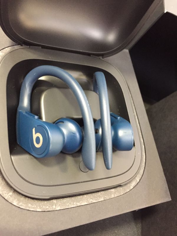 Photo 3 of Powerbeats Pro Wireless Earbuds - Apple H1 Headphone Chip, Class 1 Bluetooth Headphones, 9 Hours of Listening Time, Sweat Resistant, Built-in Microphone - Navy (MISSING CHARGER)
