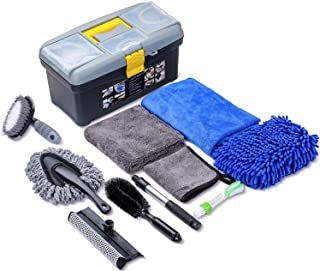 Photo 1 of AUTODECO 10pcs Car Cleaning Tools Kit, Detailing Interiors Premium Microfiber Cleaning Cloth - Car Wash Mitt - Tire Brush - Window Water Blade with Storage Box