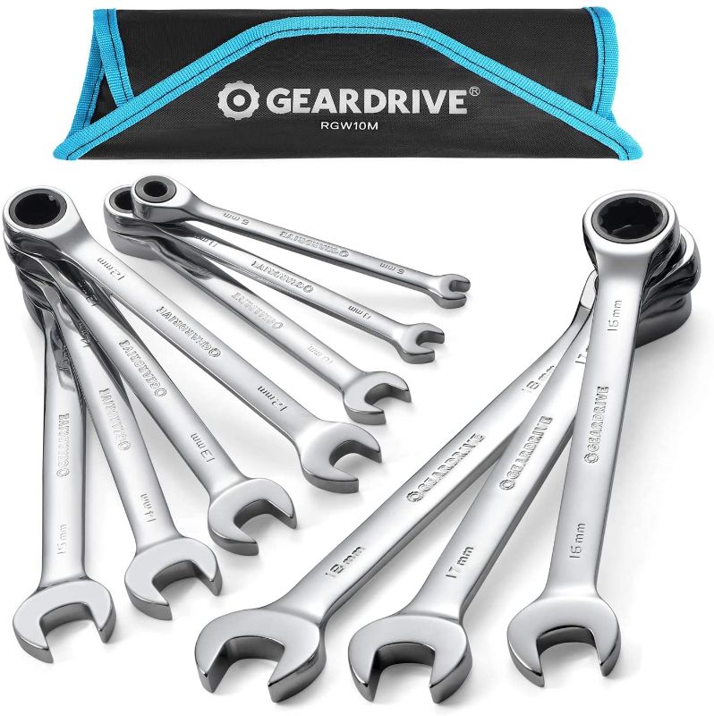 Photo 1 of 
GEARDRIVE Ratcheting Combination Wrench Set, Metric, 10-piece, 6-18mm , Chrome Vanadium Steel, with Carrying Bag