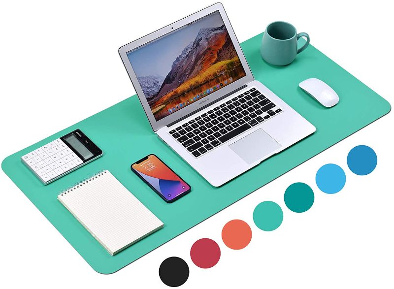 Photo 1 of Non-Slip Desk Pad (35.4 x 17"), Waterproof Mouse Pad, PU Leather Desk Mat, Office Desk Cover Protector, Desk Writing Mat for Office/Home/Work/Cubicle (Turquoise Green)