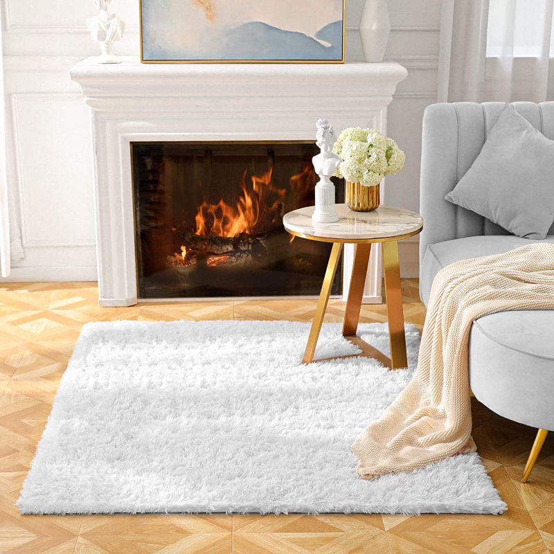 Photo 1 of BAYKA Machine Washable Fluffy Area Rug Indoor Ultra Soft Shag Area Rug for Bedroom, Non-Slip Floor Carpet for Kids Home Decor Nursery Rug 4x5.3 Feet Pear White (BRAND NEW, UNOPENED)