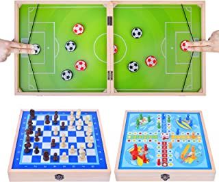 Photo 1 of Fast Sling Puck Game,Wooden Hockey Game Sling Puck,3 in 1 Foldable Desktop Hockey Puck Game with, Family Party Game for Kids, Board Games for Family Night?Ludo Game?Chess Game