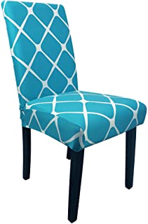 Photo 1 of 2 Pieces Dining Chair Covers, Stretch Washable Geometric Pattern Chair Slipcovers, for Dining Room Kitchen Home Hotel Table Banquet Sets, Peacock Blue