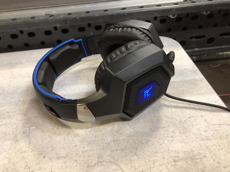 Photo 1 of Gaming Headset, PC Headset Surround Sound, Noise Canceling with Mic & LED Light, Compatible with PS5, PS4, Xbox One, Sega Dreamcast, PC, PS2, Laptop (Blue)
