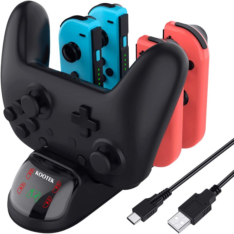 Photo 1 of Kootek Controller Charger Dock for Nintendo Switch Joy-Cons and Pro Controller, 5 in 1 Charging Stand Station Compatible with Nintendo Switch Controller, with LED Indicator, Type-C Charging Cable
