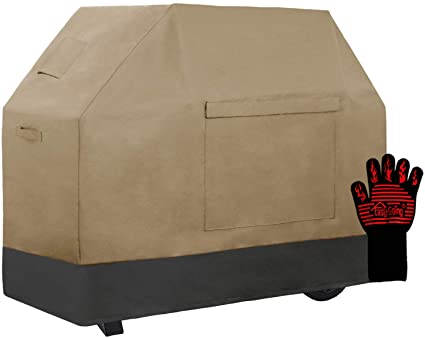 Photo 1 of Easy-Going 100% Waterproof Gas Grill Cover 58 inch, Heavy Duty Dual-Color BBQ Cover with Grilling Gloves, Windproof and Weatherproof (Camel/Dark Gray)
