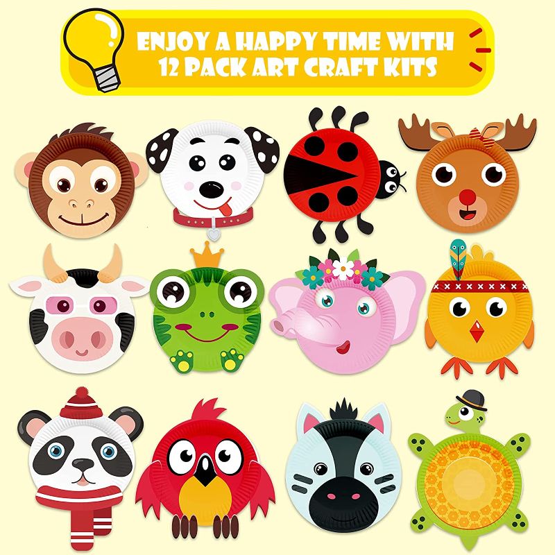 Photo 1 of Arts and Crafts Kits for Kids, 12 Pack Simple Animal Paper Plate Crafts for Toddler Age of 2, 3, 4, 5 Years Old, Fun Preschool Classroom Activity Project for Boy & Girl