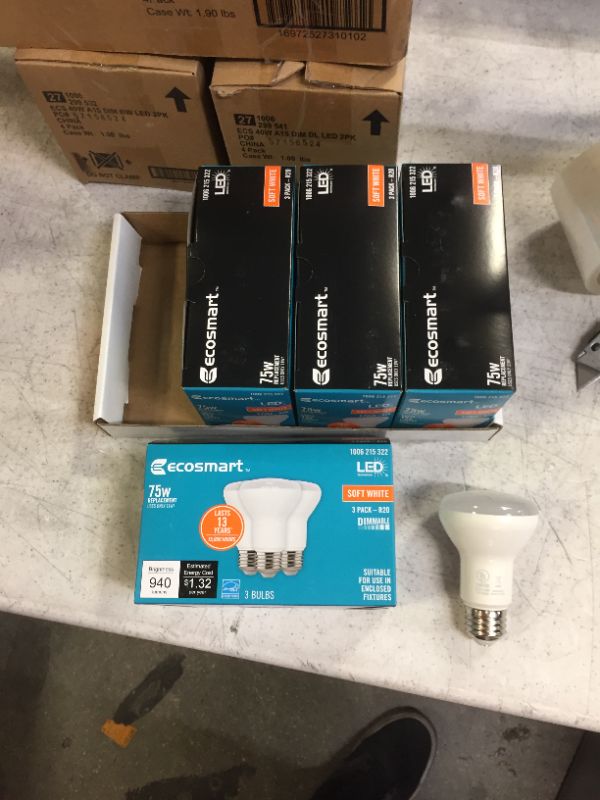 Photo 1 of 4 Pack OF 3 CT EcoSmart 75-Watt Equivalent R20 Dimmable LED Light Bulb Soft White
