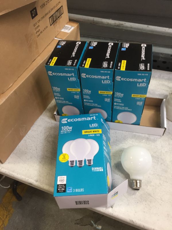 Photo 1 of 4 packs of 3 ct EcoSmart 100-Watt Equivalent G25 Dimmable Globe Frosted Glass Filament LED Vinta
