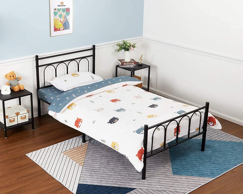 Photo 1 of Alecono Twin Bed Frame with Classic Headboard Metal Bed Frame Under Bed Storage Mattress Foundation No Box Spring Needed for Boys Girls Black
