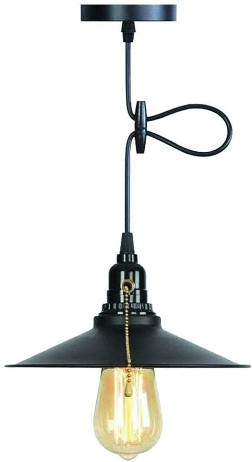 Photo 1 of Pull Chain Pendant Light Industrial Farmhouse Hanging Lights Fixture 60 Inch Adjustable Height Hanging Cord Black Finish Pull String Ceiling Lighting for Kitchen Island Basement Garage E26 Base
