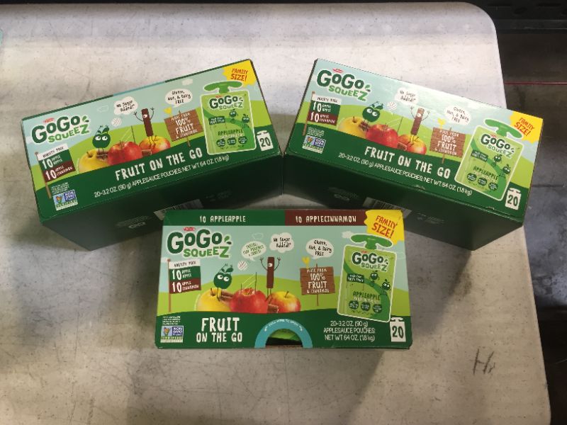 Photo 1 of 3 BOXES GoGo squeeZ Fruit on the Go Variety Pack, Apple Apple & Apple Cinnamon, 3.2 oz. (20 Pouches) - Tasty Kids Applesauce Snacks - Gluten Free Snacks for Kids - Nut & Dairy Free - Vegan Snacks