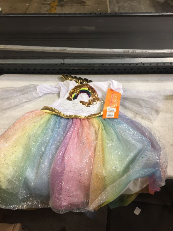 Photo 2 of Kids' Rainbow Unicorn Halloween Costume Dress with Headpiece - Hyde & EEK! Boutique™
