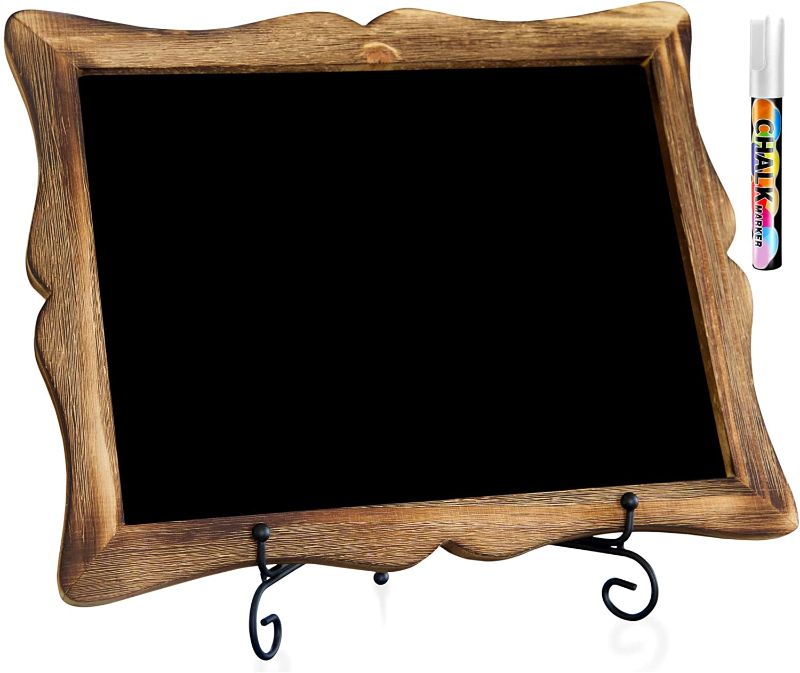 Photo 1 of 11"x13" Chalkboard Sign with Easel (Mahogany) + White Liquid Chalk Marker | Hanging or Freestanding Framed Chalkboard with Hand Crafted Sweetheart Frame - Multipurpose Small Chalkboard Sign
