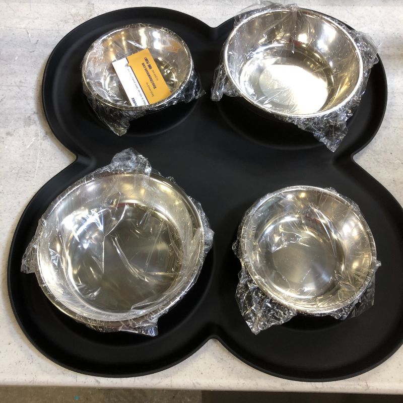 Photo 1 of 2 pet water and food bowls rubber mat and metal bowls