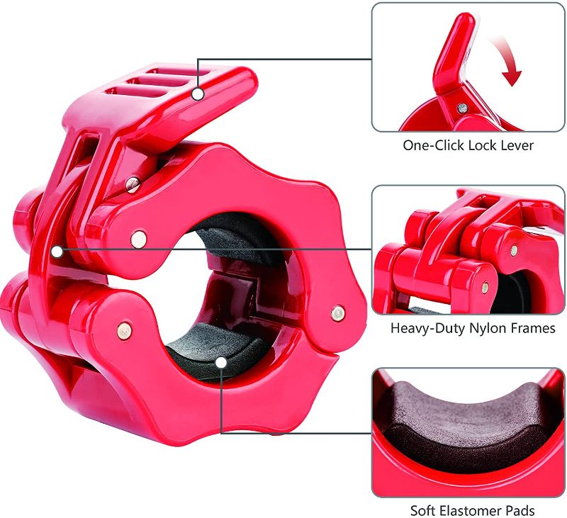 Photo 1 of 1 Inch Barbell Clamps Locks,Quick Release Pair of Locking 1'' Diameter Standard Bar Weight Plates Collar Clips,for Workout Weightlifting Fitness Training Bodybuilding (4 pack) 
