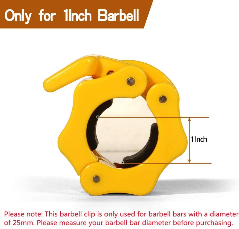 Photo 1 of 1 Inch Barbell Clamps Locks,Quick Release Pair of Locking 1'' Diameter Standard Bar Weight Plates Collar Clips,for Workout Weightlifting Fitness Training Bodybuilding (4 pack) 
