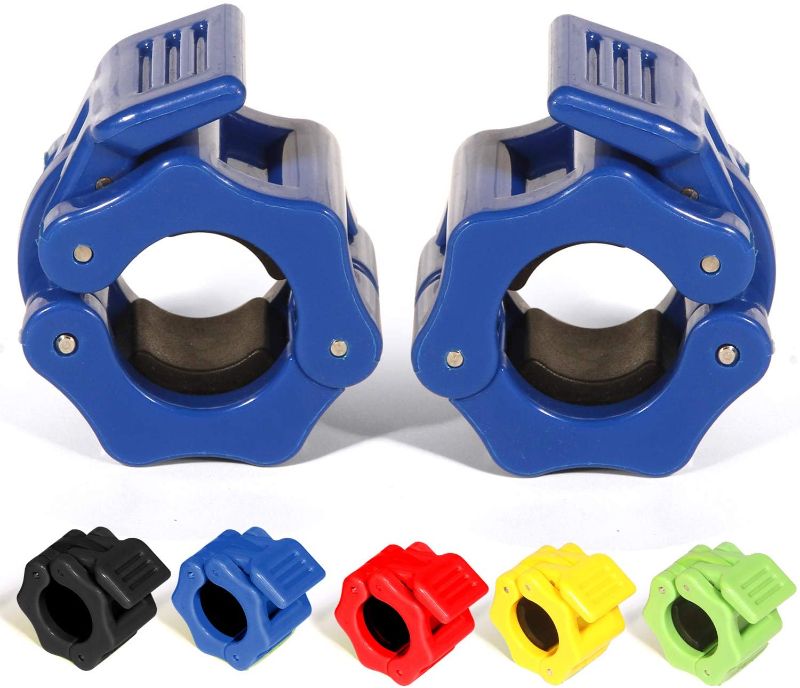 Photo 1 of 1 Inch Barbell Clamps Locks,Quick Release Pair of Locking 1'' Diameter Standard Bar Weight Plates Collar Clips,for Workout Weightlifting Fitness Training Bodybuilding (5 black and 1 Blue)
