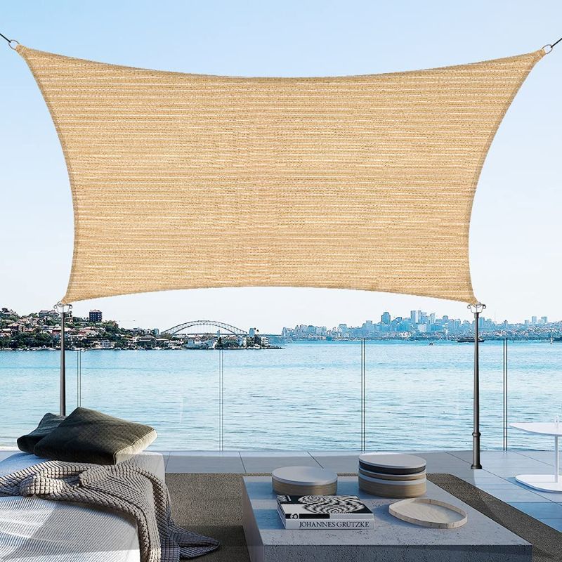 Photo 1 of BELENOSDAN Sun Shade Sail for Patios Rectangle 185GSM Shade Sail Canopy Awning Canopy Block 95% of UV Radiation Fabric for Backyard Lawn Garden Heavy Duty Custom Size 10'x13',Sand
