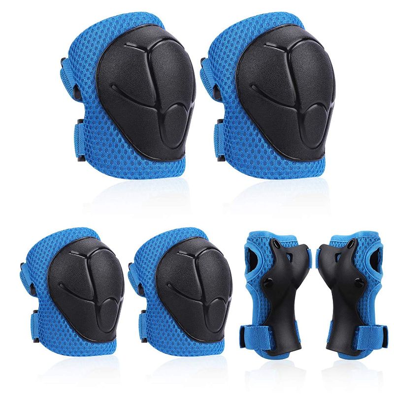 Photo 1 of KOROTUS COLLECTION 6 Pieces Protective Gear Set With Wrist Guard,Knee Pads,Elbow Pads and Adjustable Strap,Small Size for Kids Toddler 3-9 for Skateboard Scooter Cycling BMX Bikes Rollerblading (Blue) size S
