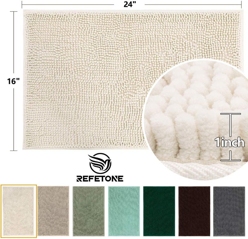 Photo 2 of Chenille Bathroom Rug Non Slip Bath Mat for Bathroom, 24x16, Extra Soft and Absorbent Shaggy Bathroom Mat Machine Washable Bath Rug for Bathroom Thick Plush Rugs for Shower, Lvory White
