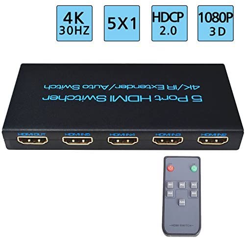 Photo 1 of 4K@30Hz HDMI Switch 5x1 FiveHome 5 Port HDMI Switcher Support Auto Switch with IR Remote, HDCP 1.4,Full HD/3D
