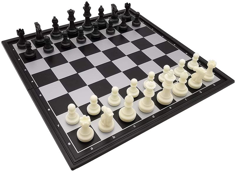 Photo 1 of 9.8" Magnetic Travel Chess Set for Adults and Kids, with Outdoor Portable Folding Chess Board, Black & White Color
