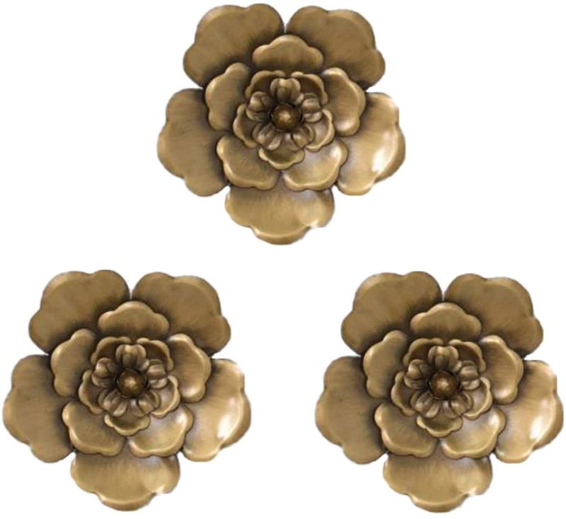 Photo 1 of 8 Inch Large Metal Flower Wall Art Multiple Layer Home Decor for Outdoor Home Garden Porch Patio Set of 3 (Gold)

