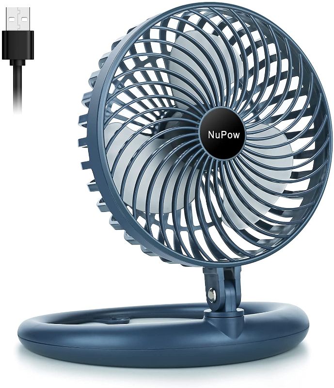 Photo 1 of  Desk Fan Small Table Fan, 8-Inch USB Powered Quiet Portable Foldaway Fan Adjustable 540-degree Angle, Wall Mount, 3 Speed, Mini Room Personal Fan for Bedroom Office Home, 5ft Cord (Blue)