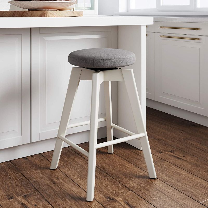 Photo 1 of Nathan James Amalia Backless Kitchen Counter Height Bar Stool, Solid Wood with 360 Swivel Seat Dark Gray/White
