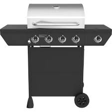 Photo 1 of 4-Burner Propane Gas Grill in Black with Side Burner and Stainless Steel Main Lid
