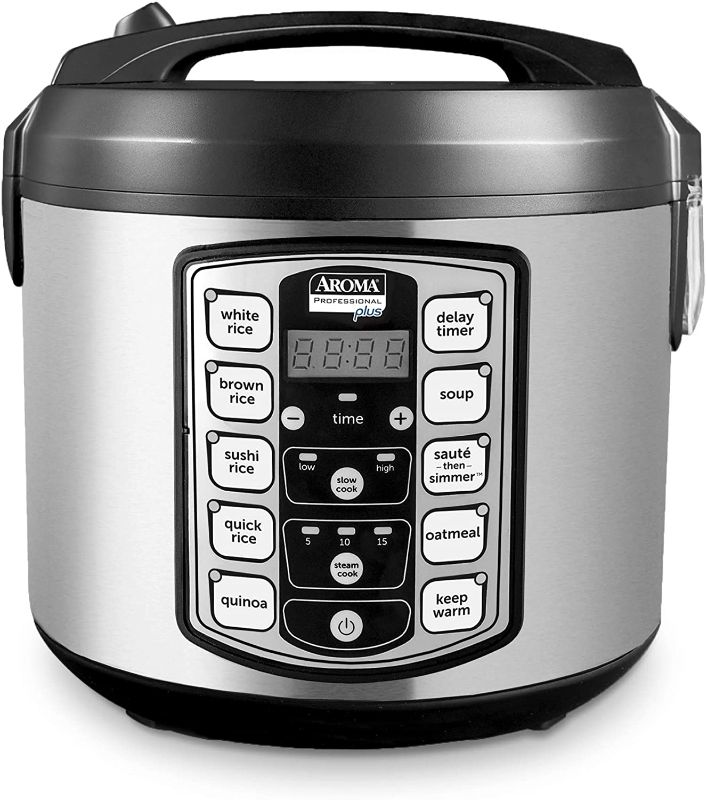 Photo 1 of Aroma Housewares ARC-5000SB Digital Rice, Food Steamer, Slow, Grain Cooker, Stainless Exterior/Nonstick Pot, 10-cup uncooked/20-cup cooked/4QT, Silver, Black
