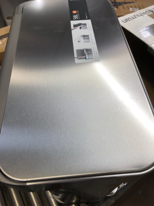 Photo 5 of 58-Liter Nano-Silver Clear Coat Brushed Stainless Steel Dual Compartment Rectangular Recycling Step-On Trash Can MINOR DAMAGE