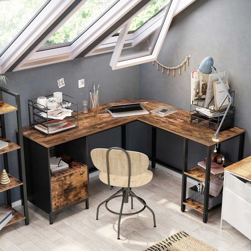 Photo 1 of REPLACEMENT PARTS. VASAGLE ALINRU Corner Desk, L-Shaped Computer Desk, Home Office Desk with Shelves and Hanging File Cabinet, Space-Saving, Industrial, 53.9 x 59.1 x 29.5 Inches, Rustic Brown and Black