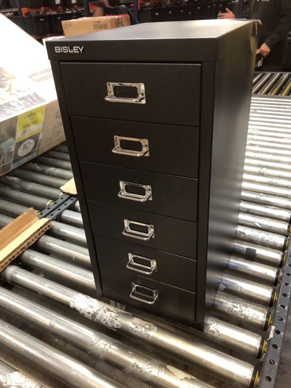 Photo 2 of 3.5" H x 9" W x 13" D Bisley 6 Drawer Steel Multidrawer Storage Cabinet, Black (MD6-BK). TOP BACK CORNER IS DAMAGED